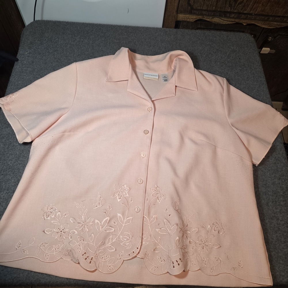 Alfred Dunner Peach Button Down Floral Blouse 20w H2